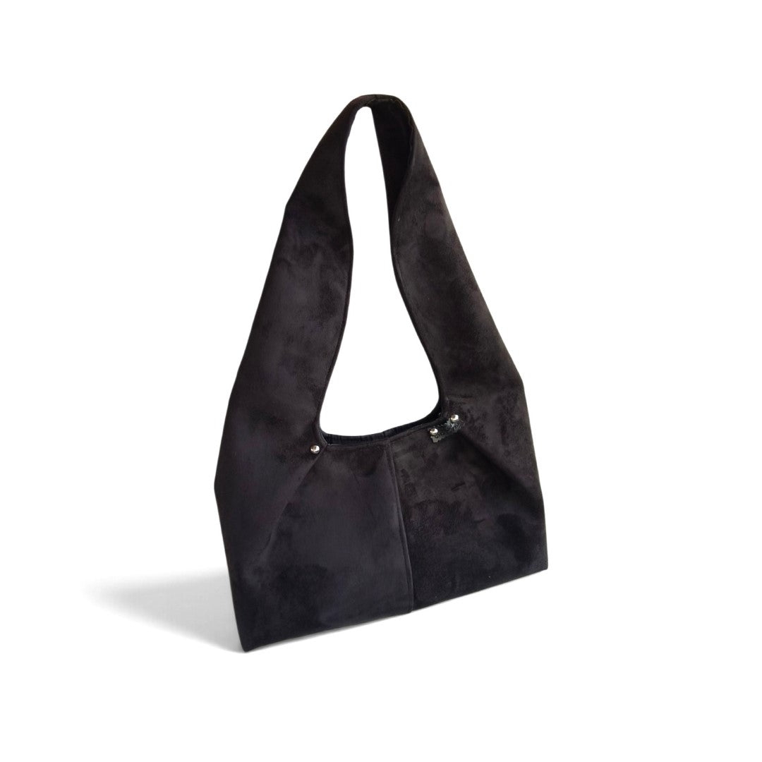 BLACK SUEDE HOBO SHOULDER BAG