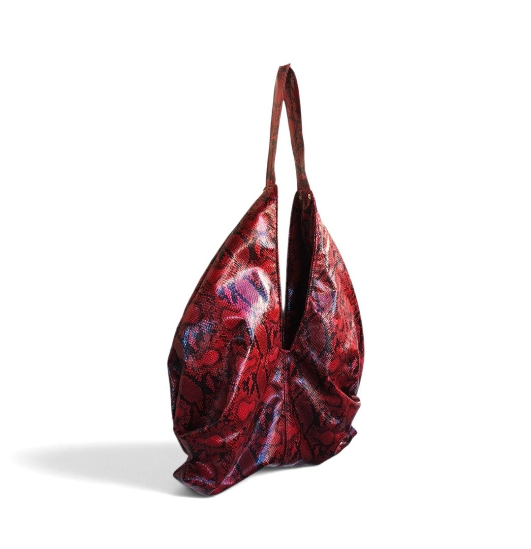 RED LEATHERETTE TOKYO SHOULDER BAG