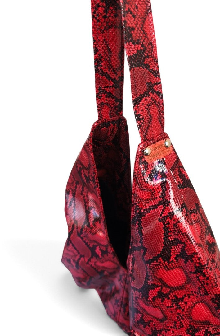 RED LEATHERETTE TOKYO SHOULDER BAG