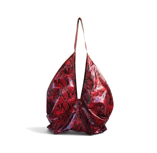 RED LEATHERETTE TOKYO SHOULDER BAG