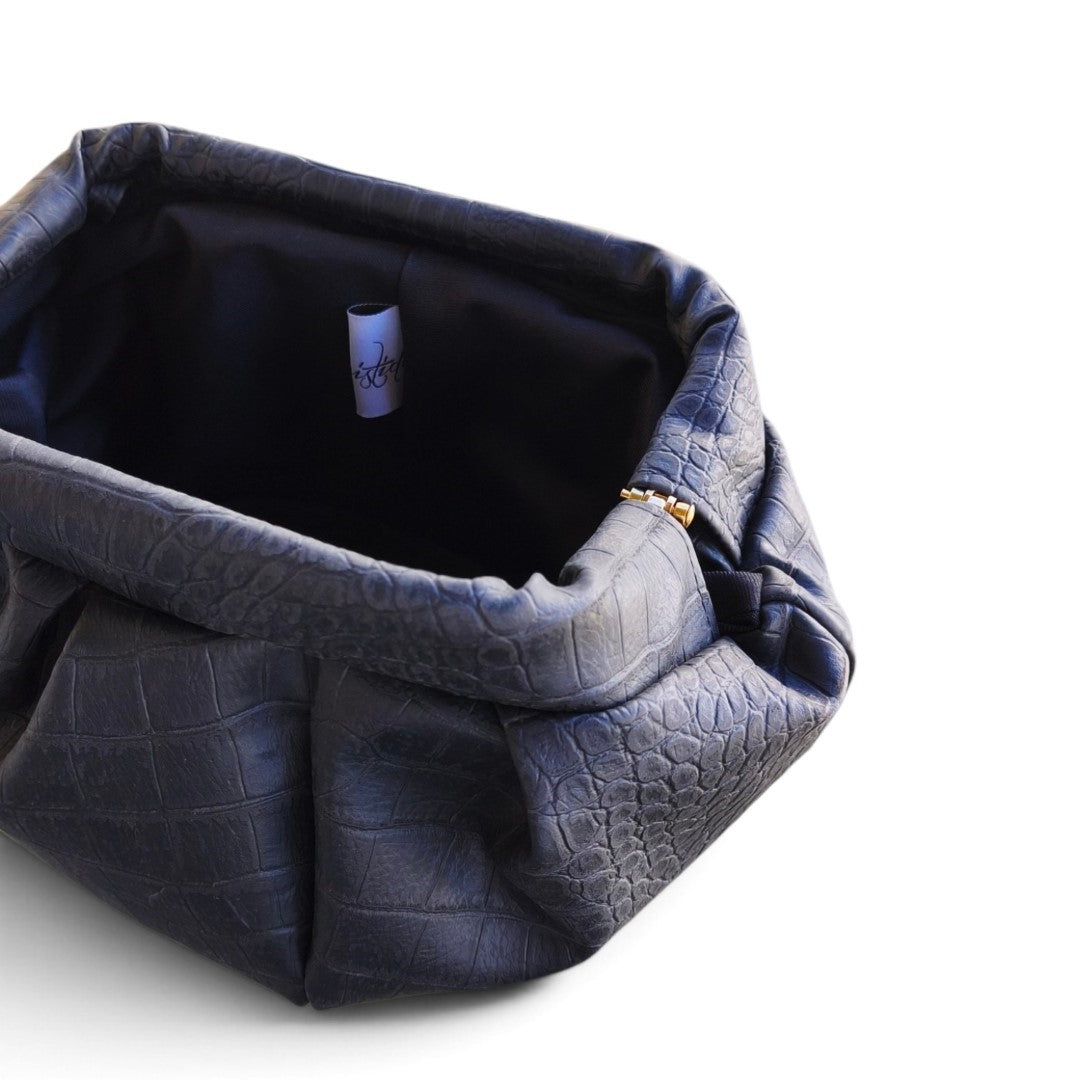 BLACK CROCO LEATHERETTE DUMPLING BAG