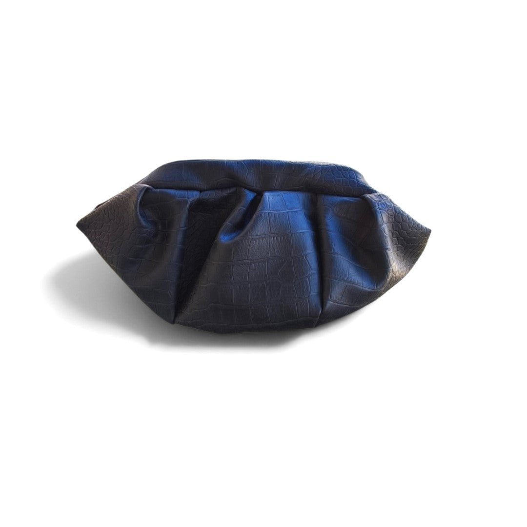 BLACK CROCO LEATHERETTE DUMPLING BAG