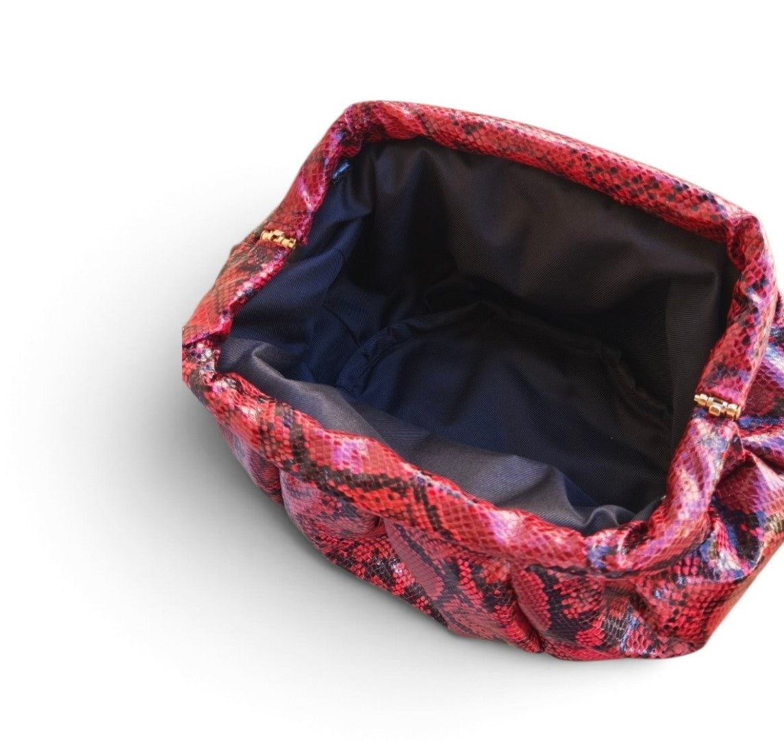 RED LEATHERETTE DUMPLING BAG