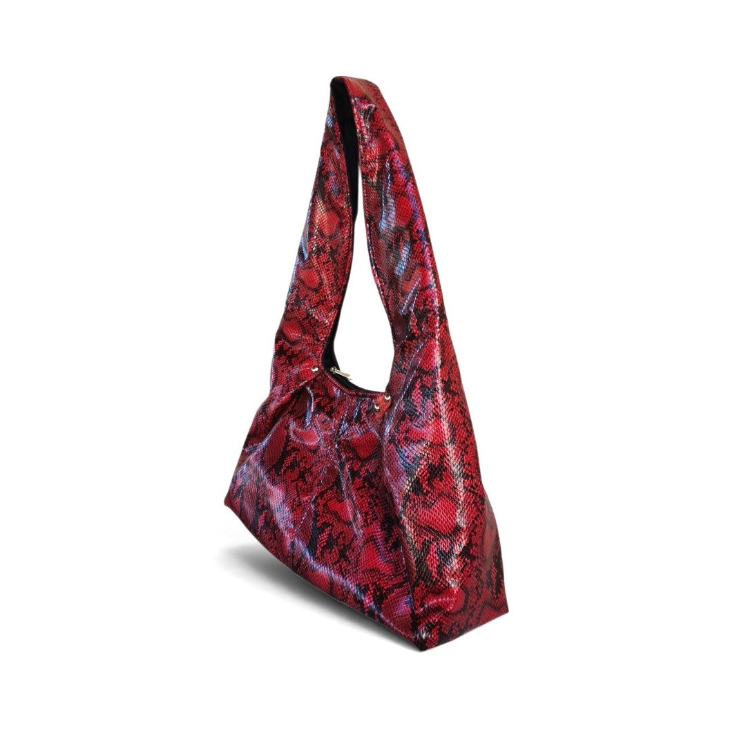 RED LEATHERETTE HOBO SHOULDER BAG