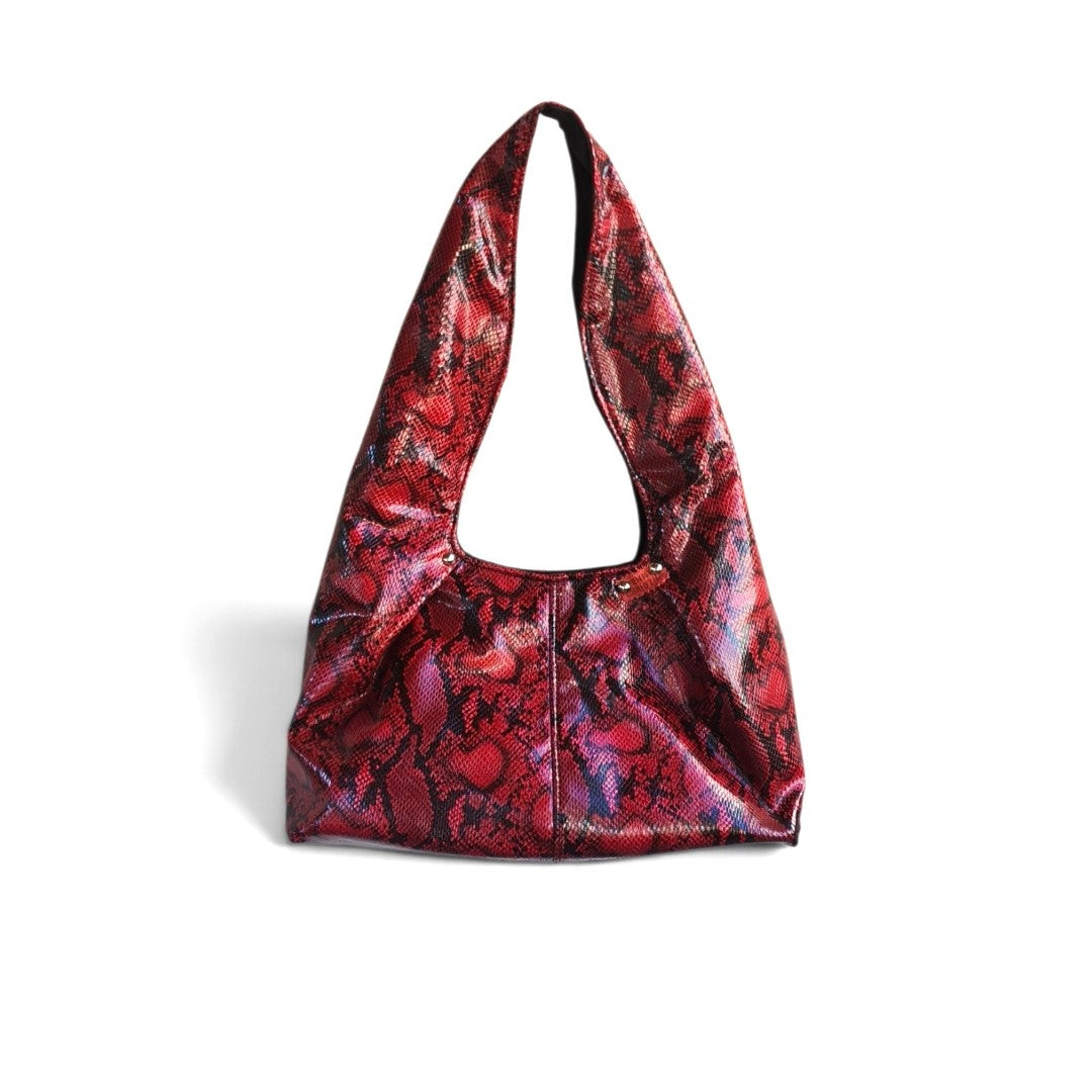 RED LEATHERETTE HOBO SHOULDER BAG