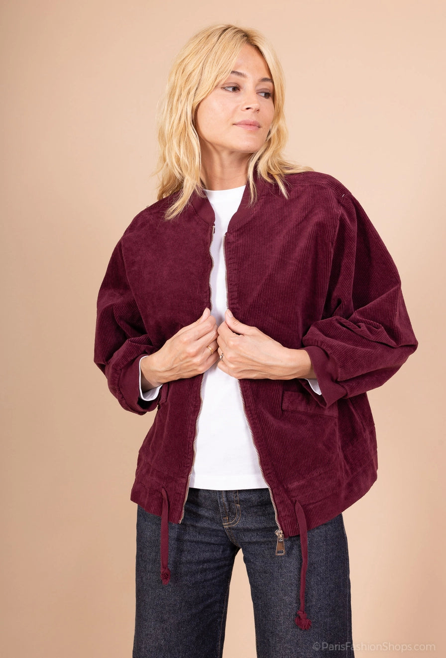 Bordeaux Cord Bomber Jacket