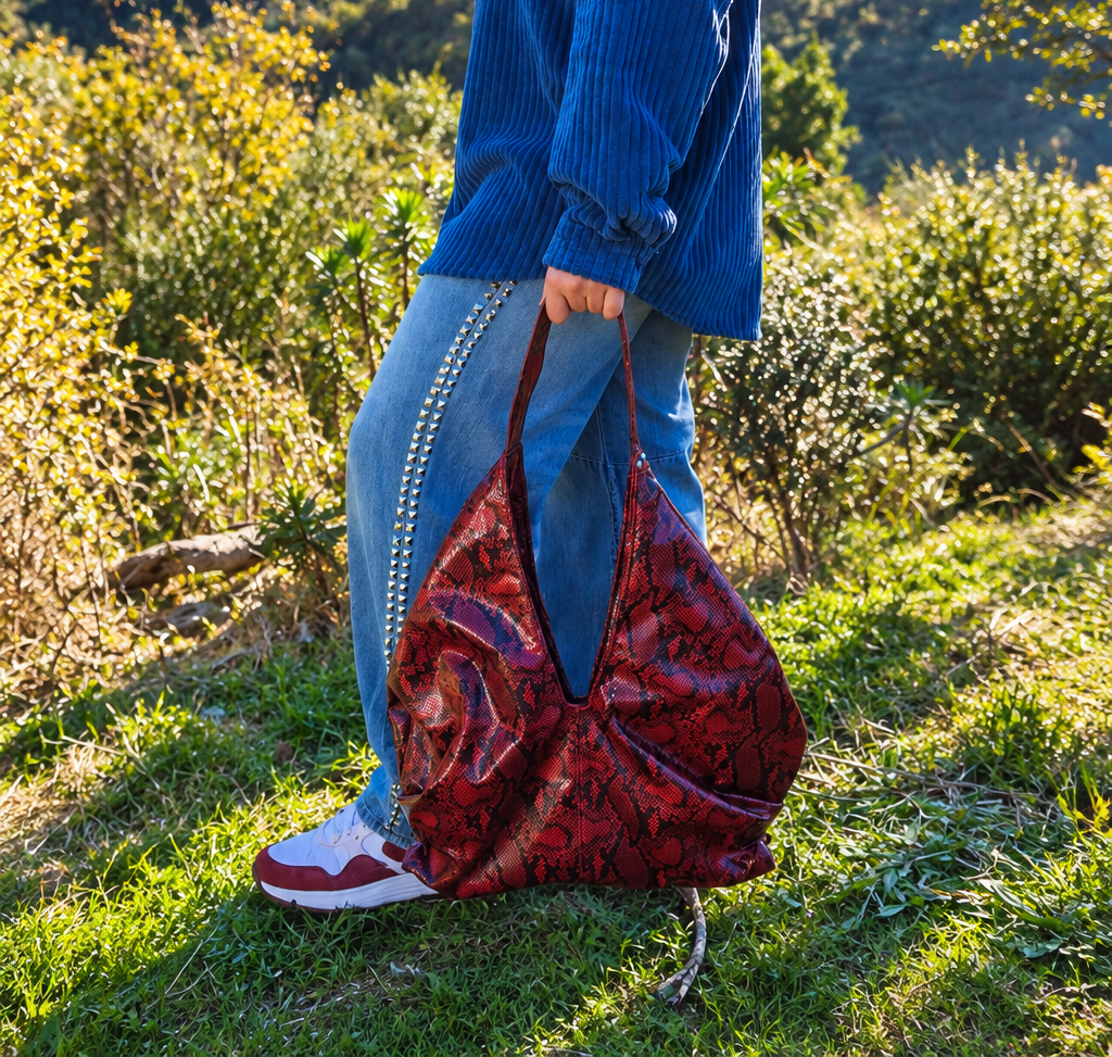 RED LEATHERETTE TOKYO SHOULDER BAG