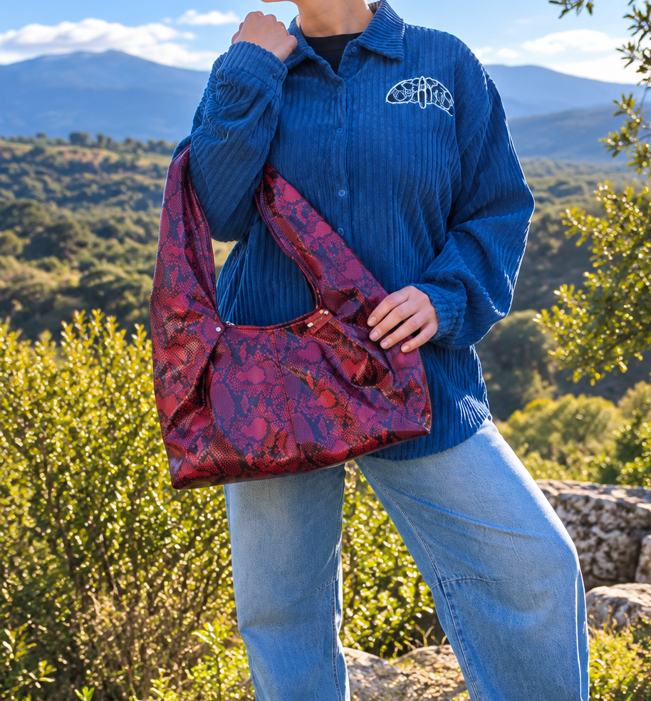 RED LEATHERETTE HOBO SHOULDER BAG