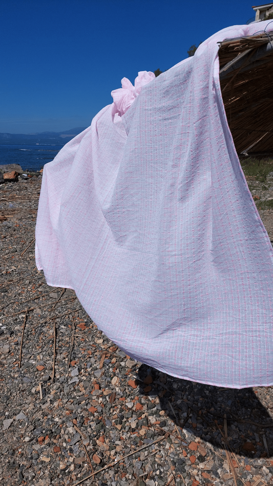 PINK WHITE STRIPED SHARONG WITH SCRUNCHIES