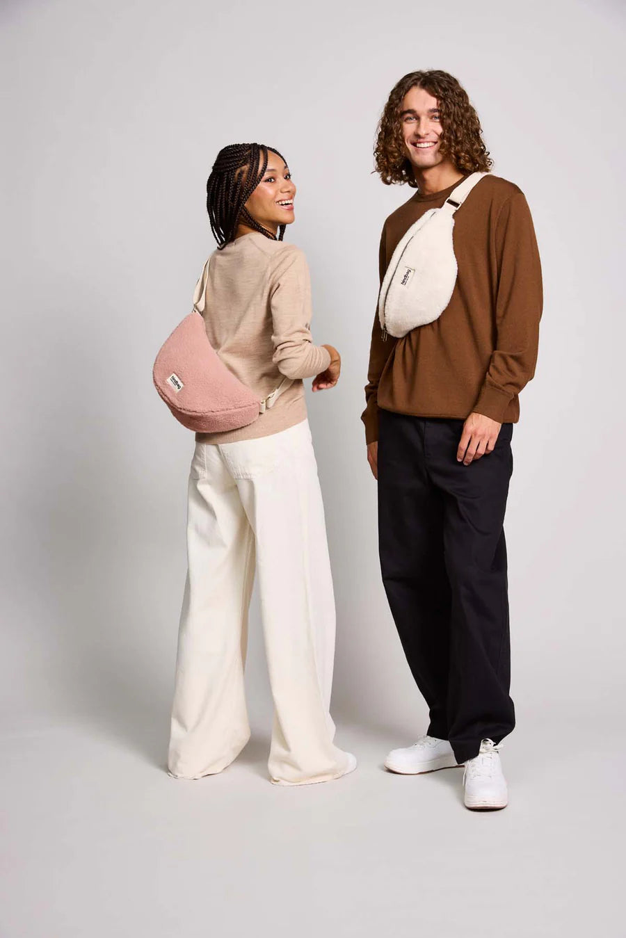 Andrea Teddy Powder Pink Half-Moon Bag