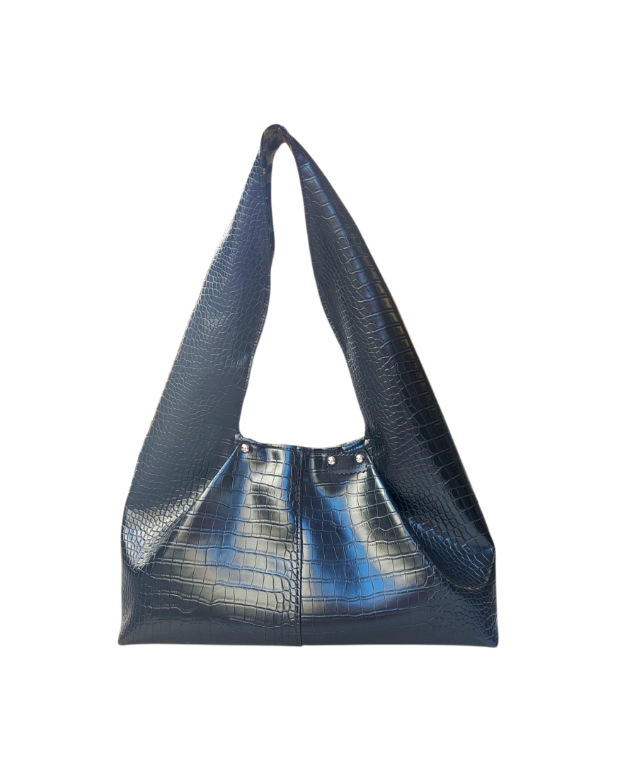 BLACK CROCO HOBO SHOULDER BAG