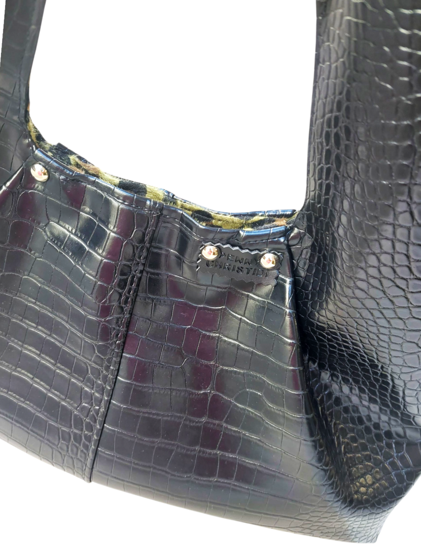 BLACK CROCO HOBO SHOULDER BAG