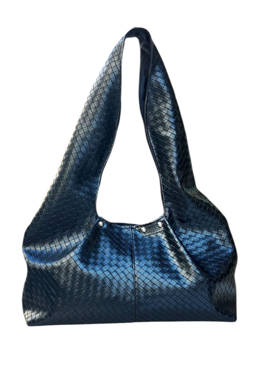 BLACK NET HOBO SHOULDER BAG