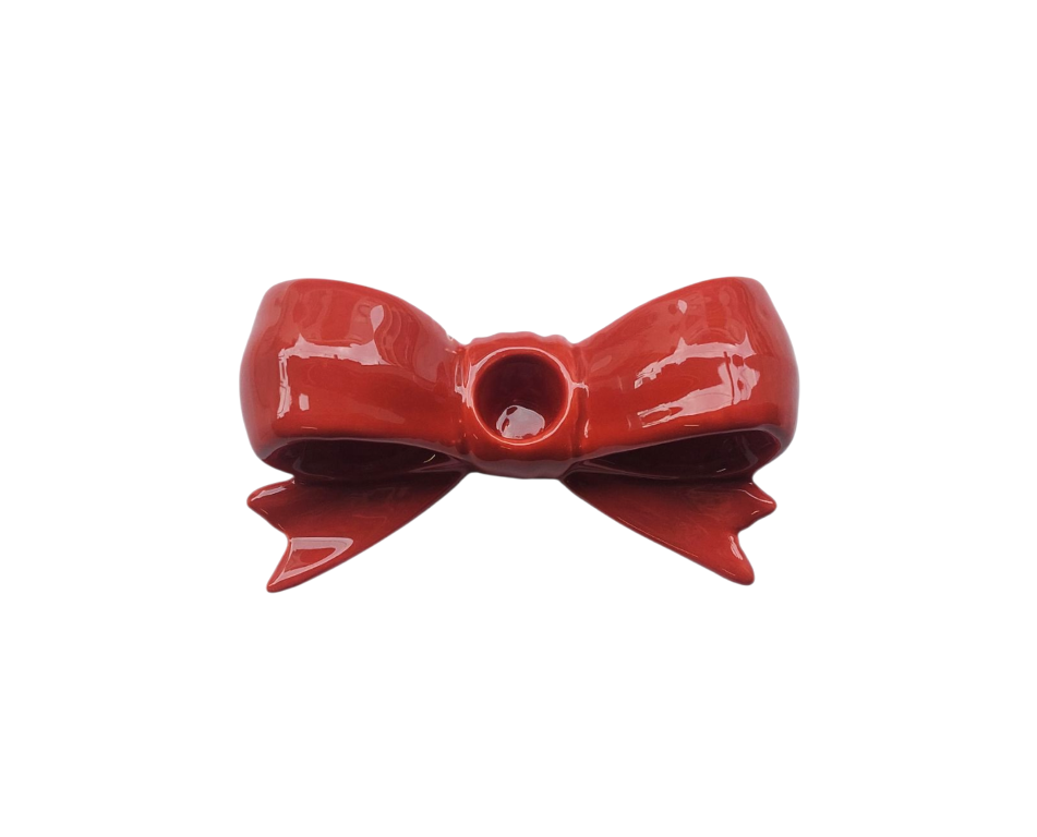 Red Brick Bow Ceramic Candle Holder 14x5x8cm