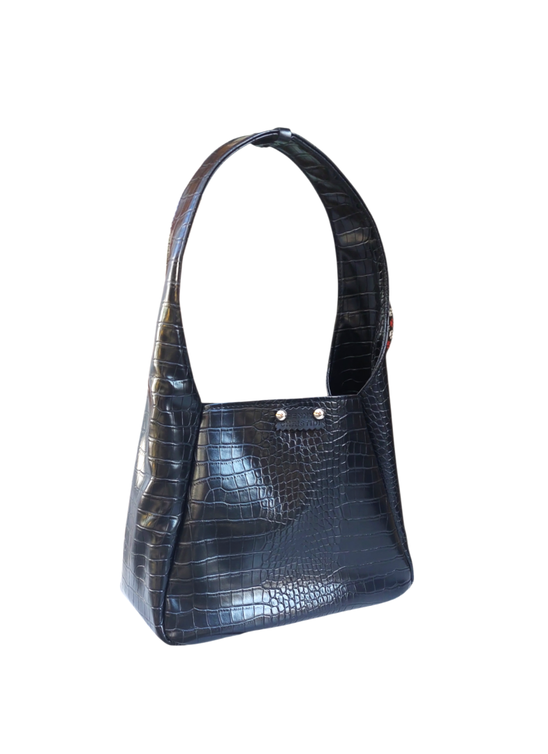 BLACK CROCO ALISSA HANDBAG