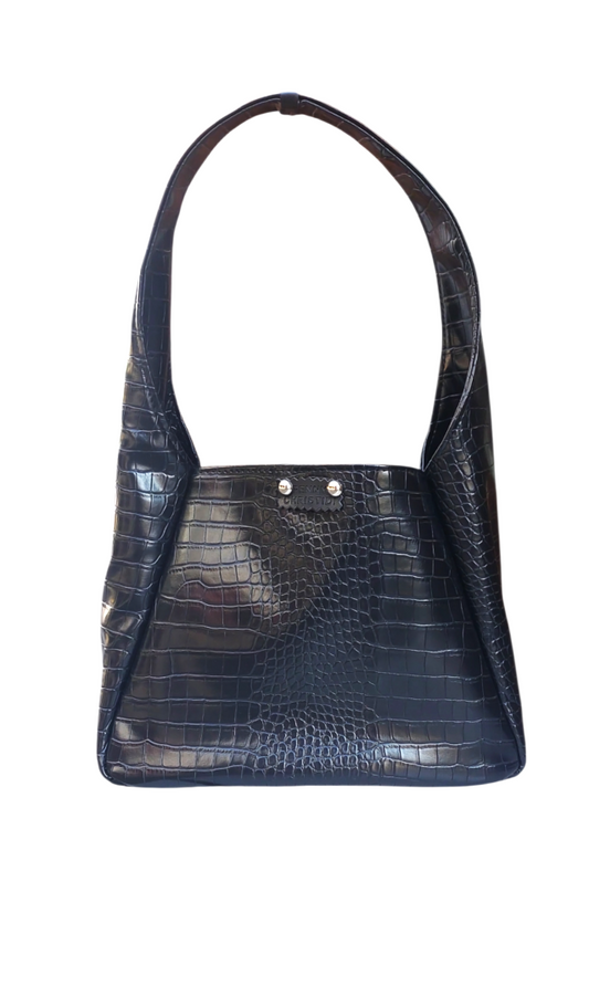 BLACK CROCO ALISSA HANDBAG