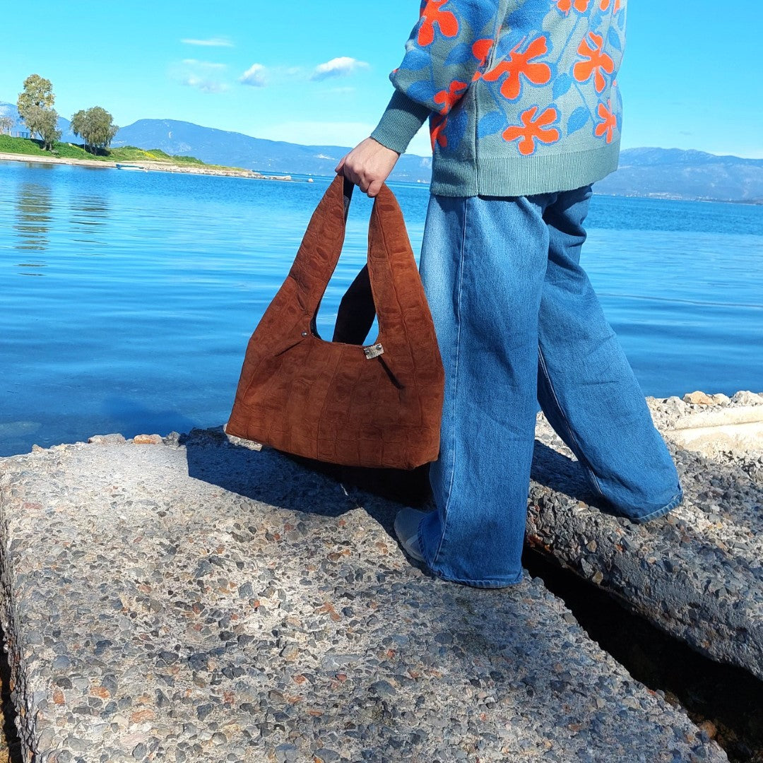LIGHT BROWN SUEDE HOBO SHOULDER BAG