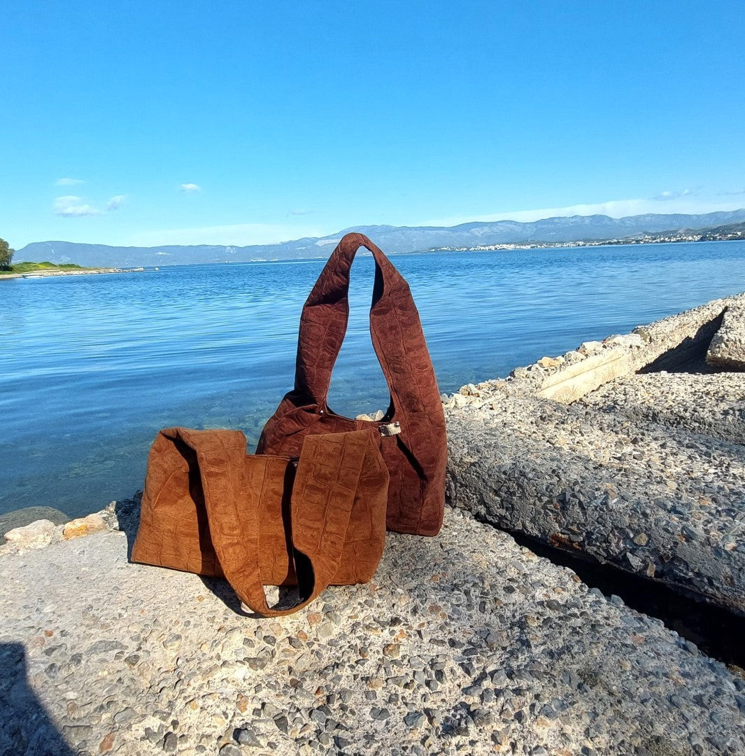 LIGHT BROWN SUEDE HOBO SHOULDER BAG