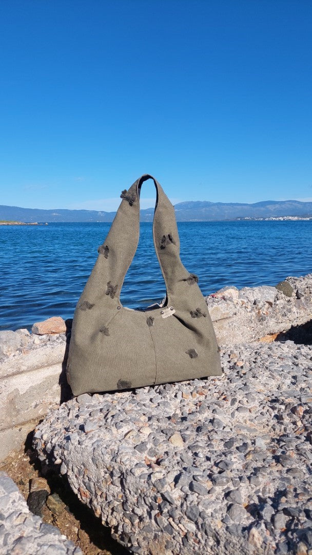 GREEN RIPPED JEAN HOBO SHOULDER BAG