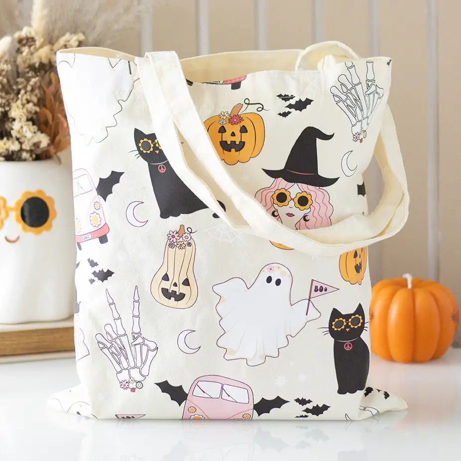 Groovy Ghost Print Polycotton Tote Bag