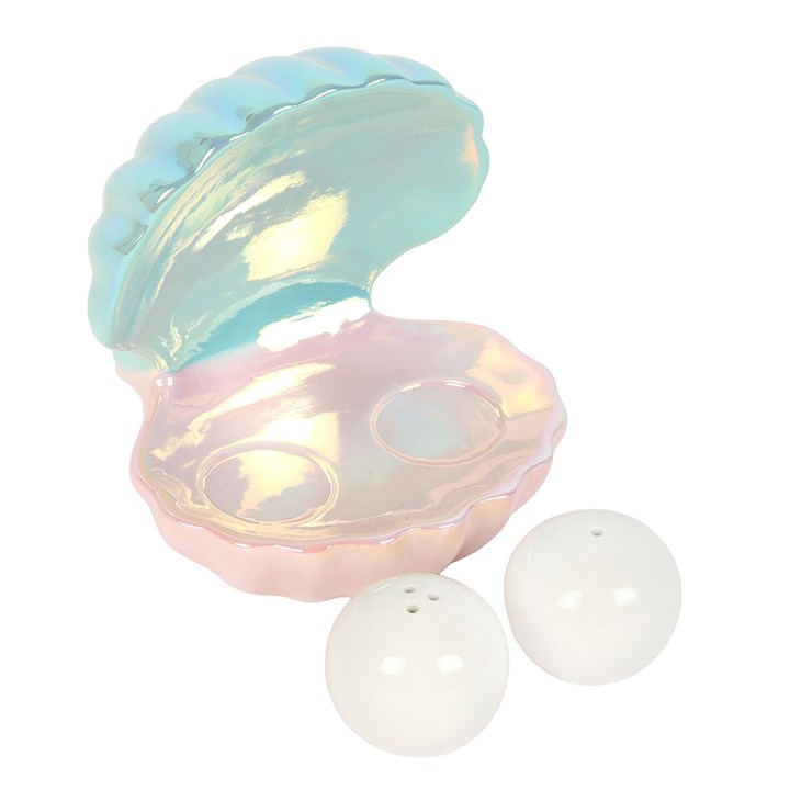Iridescent Clam Shell Coastal Salt and Pepper Shakers