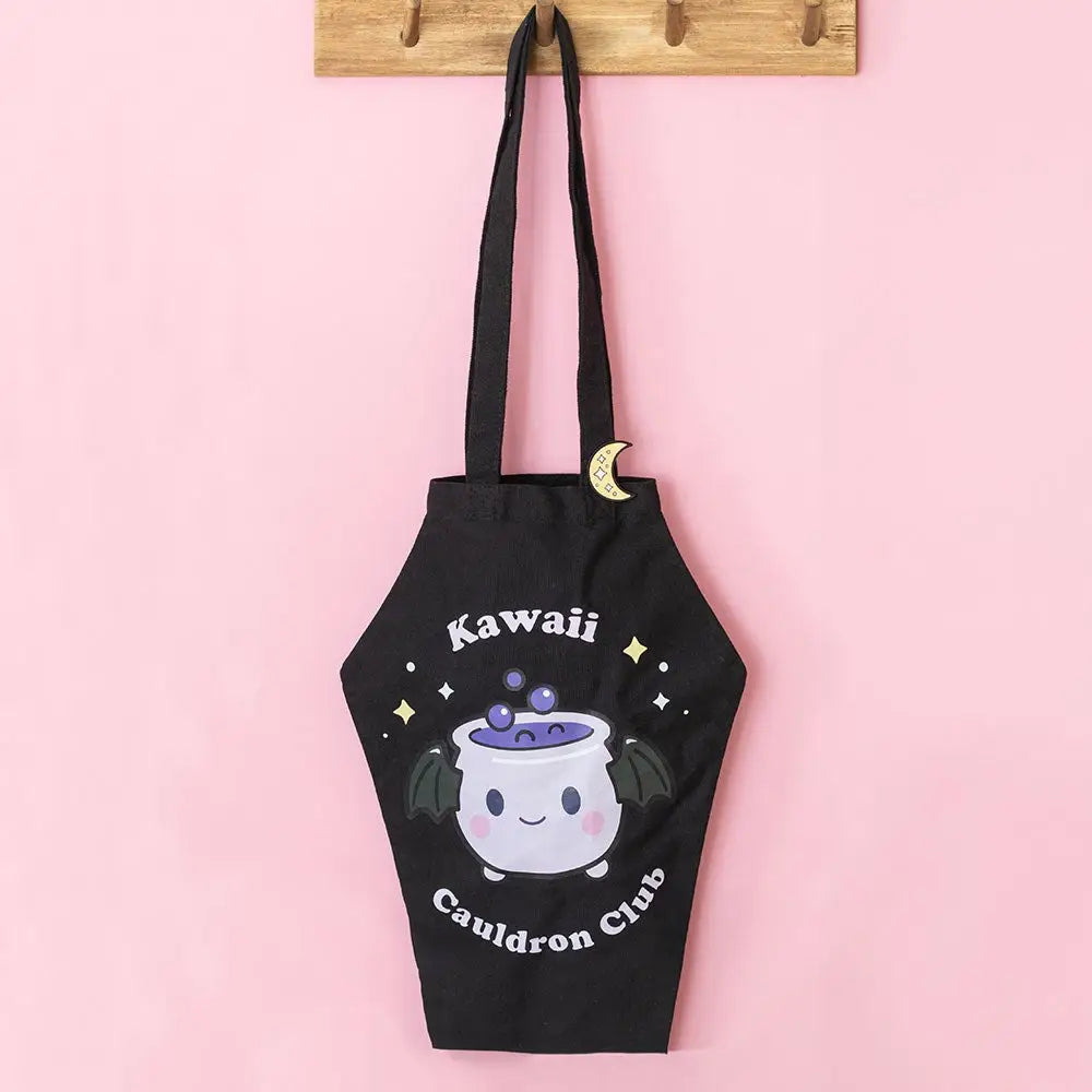 Kawaii Coffin Shaped Tote Bag with Enamel Pin Badge