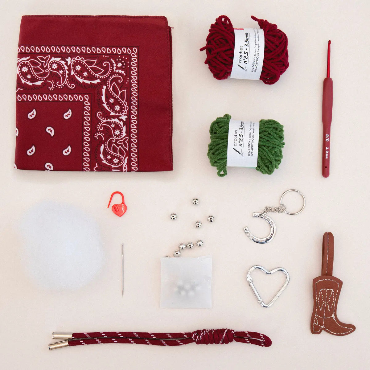 Diy Crochet Bag Charms Kit - Cherry Cowboy