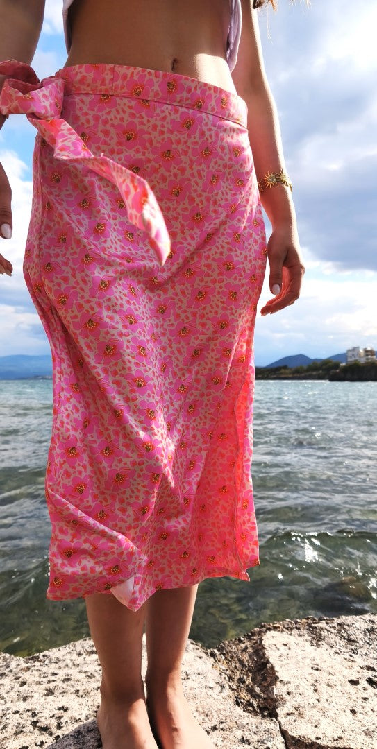 PINK FLORAL WRAP SKIRT