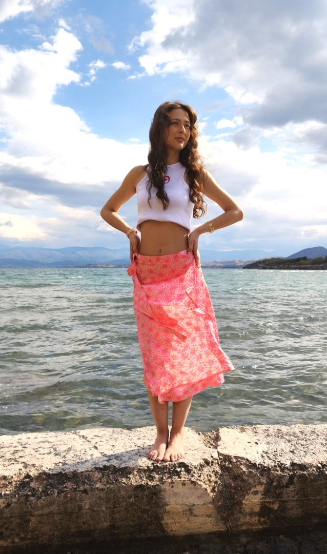 PINK FLORAL WRAP SKIRT