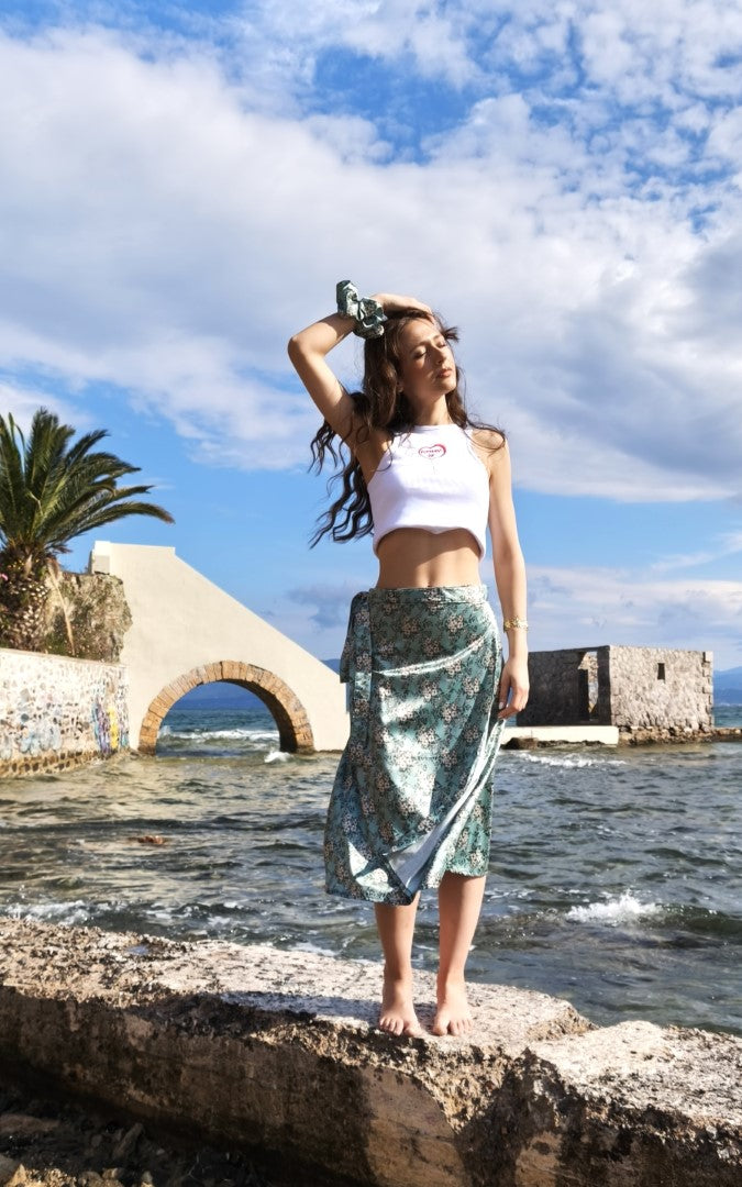 GREEN FLORAL WRAP SKIRT