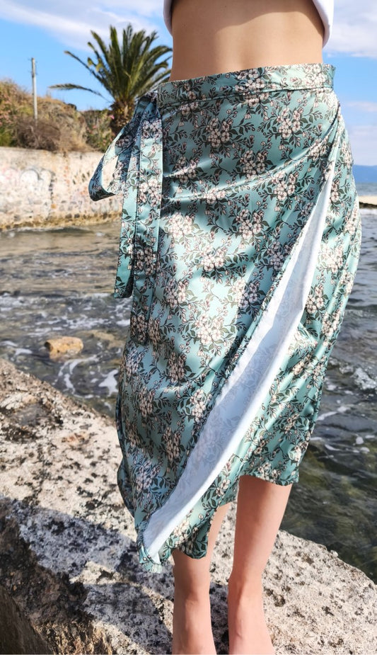 GREEN FLORAL WRAP SKIRT