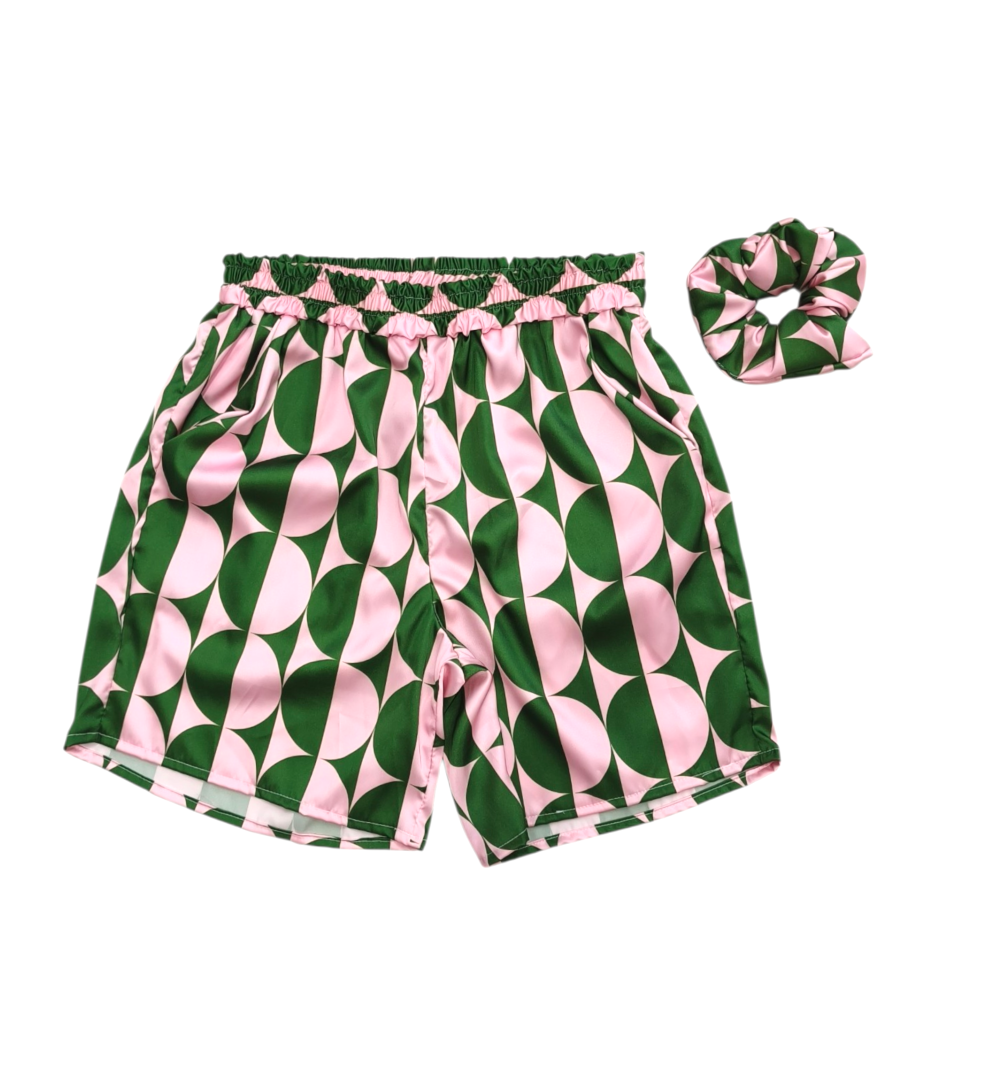 GREEN SATIN SHORTS