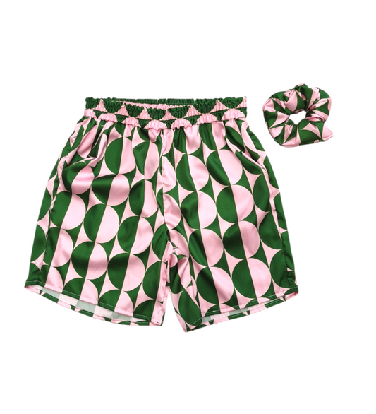 GREEN SATIN SHORTS