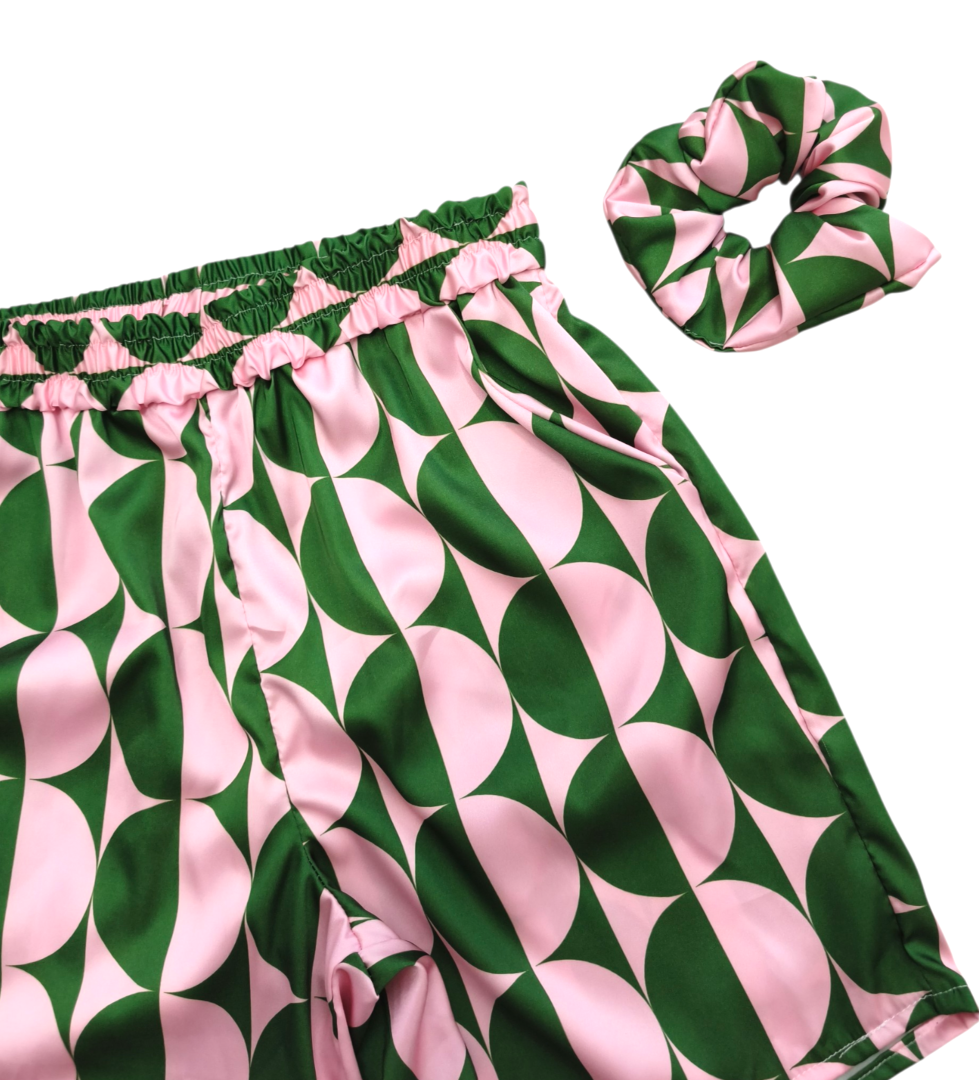 GREEN SATIN SHORTS