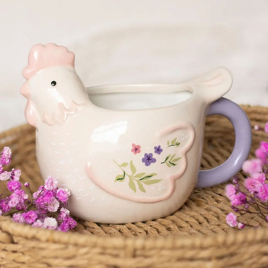 Floral Hen Chicken Shaped Mug