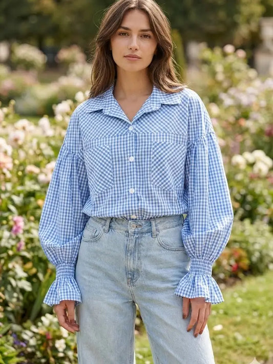 Blue Puff Sleeve Shirt