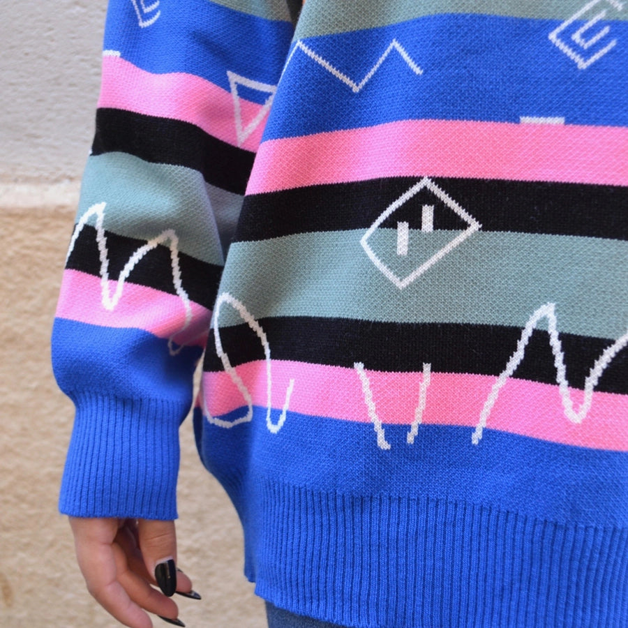 80s Striped Blue Sweater