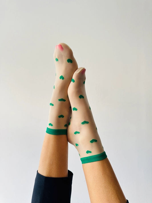 Green Heart Ankle Socks