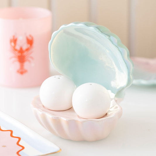 Iridescent Clam Shell Coastal Salt and Pepper Shakers