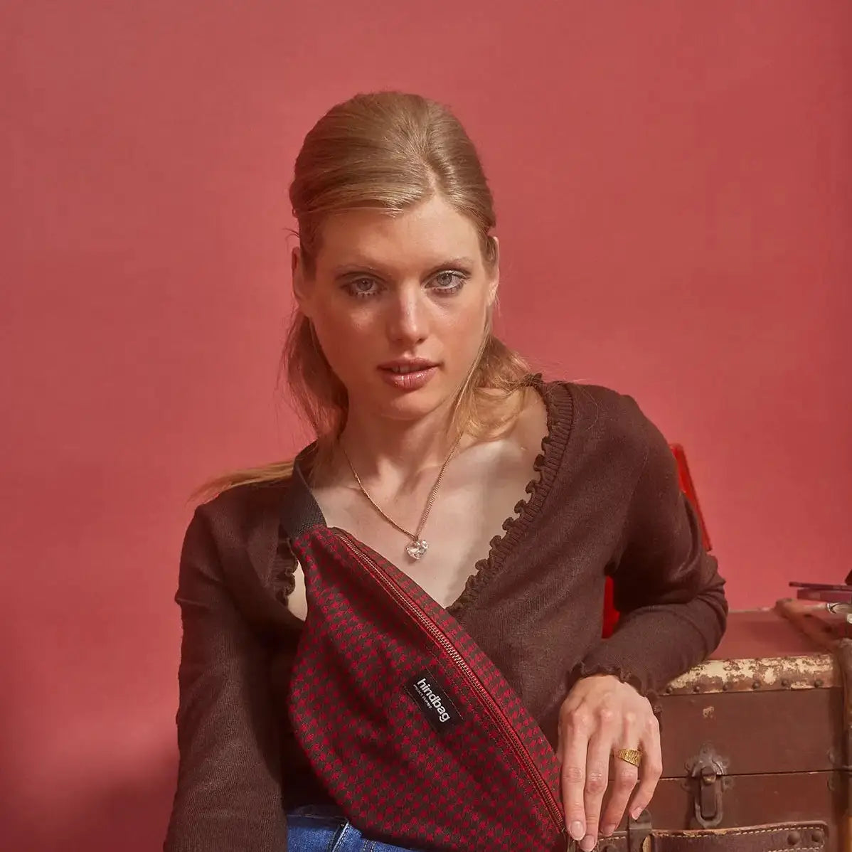 Red Houndstooth Olivia Fanny Pack