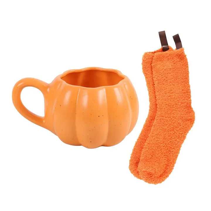 Pumpkin Shaped Autumn Mug and Socks Set