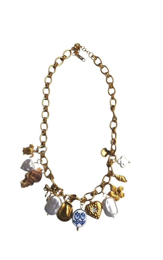 Ατσάλινο Χρυσό κολιέ Vintage Charms