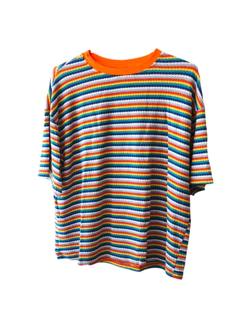 Striped T-Shirt with A Round Neckline Orange