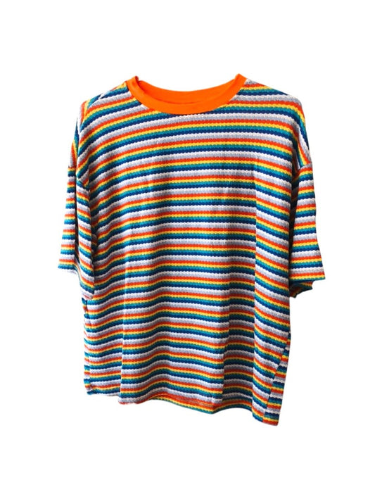 Striped T-Shirt with A Round Neckline Orange