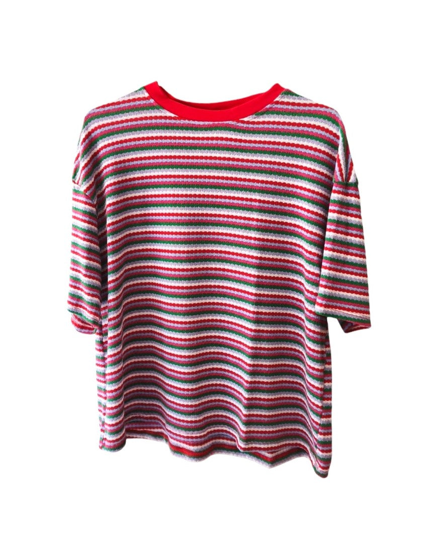 Striped T-Shirt with A Round Neckline Red