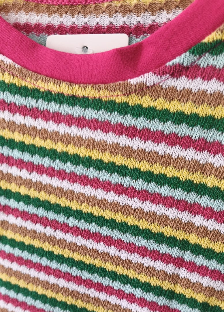 Striped T-Shirt with A Round Neckline Fucshia