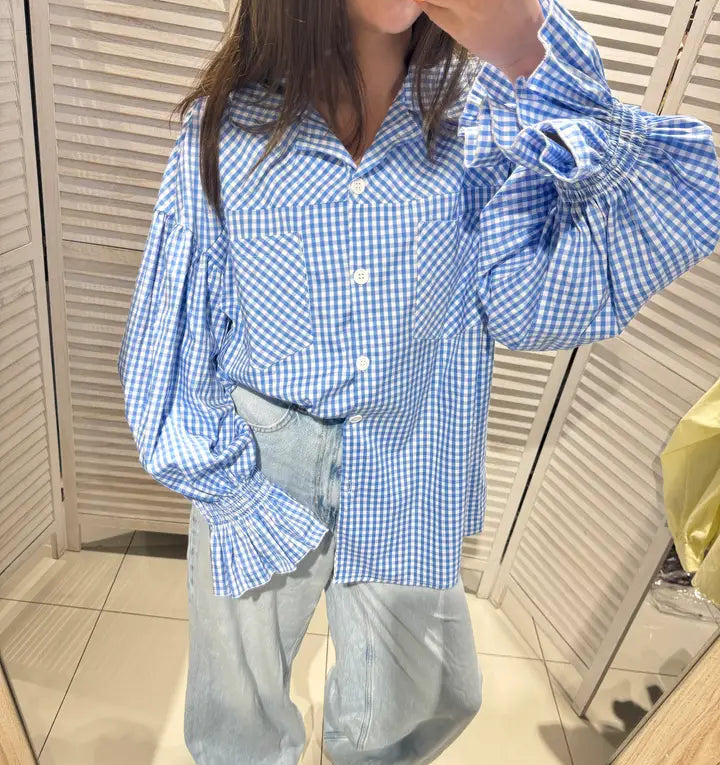 Blue Puff Sleeve Shirt