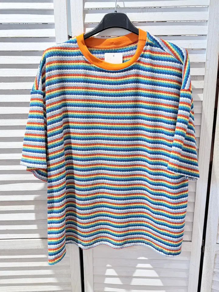 Striped T-Shirt with A Round Neckline Orange