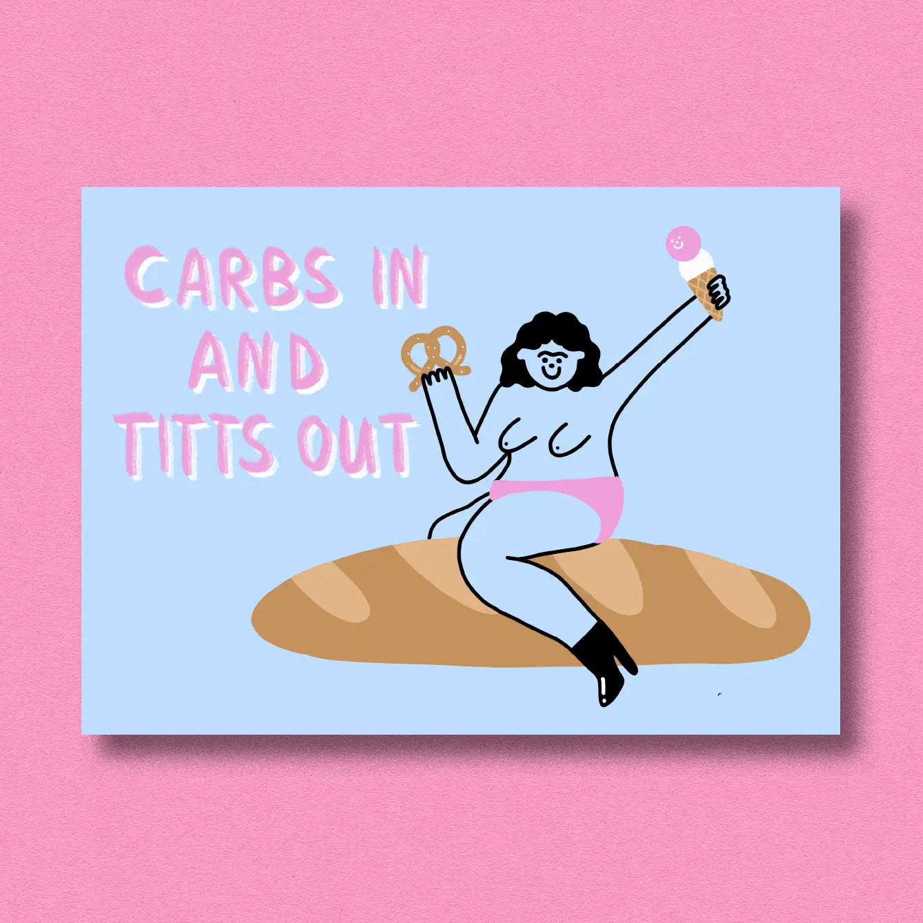 Postcard "Carbs in Titts Out"