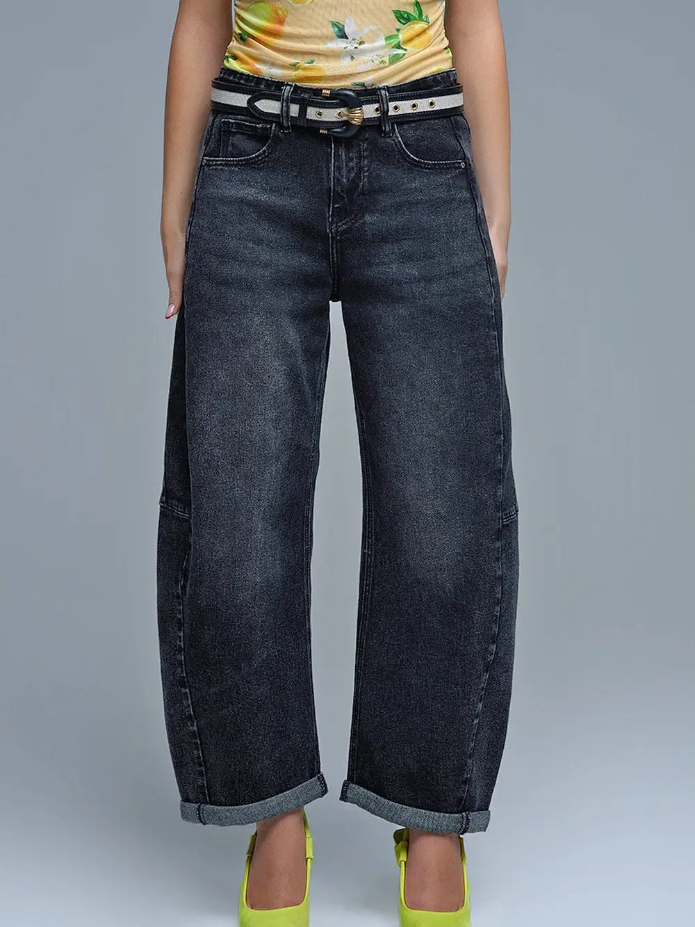 Washed Black Barrel Jeans